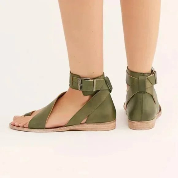 Green Leather Free People Vale Boot Sandal in Khaki - Picture 4 of 17